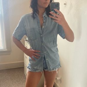 Light Wash Denim Shirt Sleeve Button Down